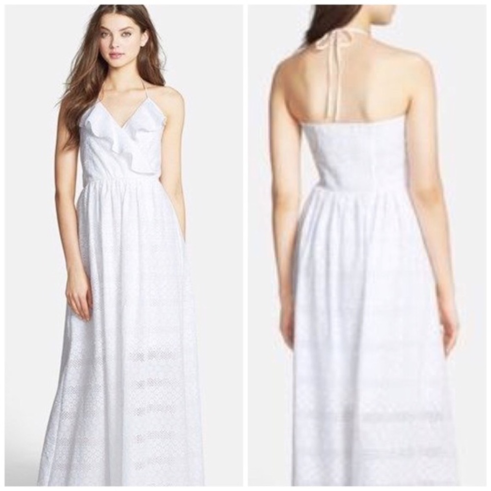 Betsy Johnson Ivory Eyelet Halter Maxi Dress